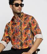 men's long sleeves abstract orange shirt