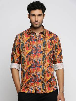 men's long sleeves abstract orange shirt 2