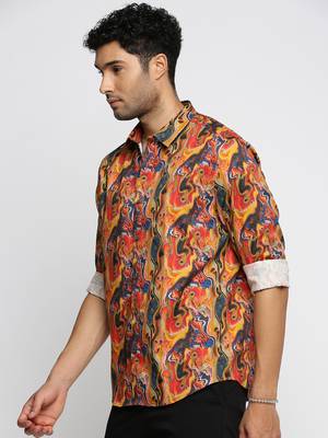 men's long sleeves abstract orange shirt 3