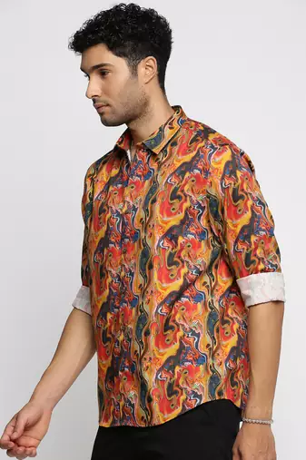 men's long sleeves abstract orange shirt