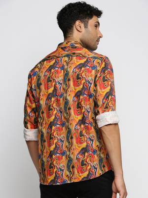 men's long sleeves abstract orange shirt 4