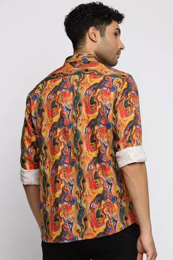 men's long sleeves abstract orange shirt
