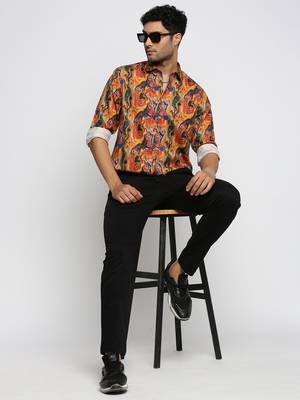 men's long sleeves abstract orange shirt 5