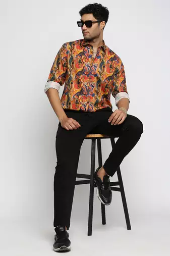 men's long sleeves abstract orange shirt