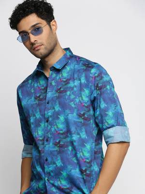 men's long sleeves abstract blue shirt 1