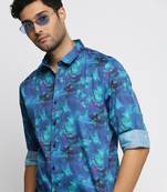 men's long sleeves abstract blue shirt