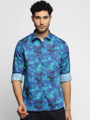 men's long sleeves abstract blue shirt 2