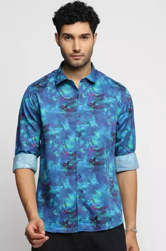men's long sleeves abstract blue shirt