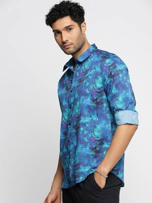 men's long sleeves abstract blue shirt 3