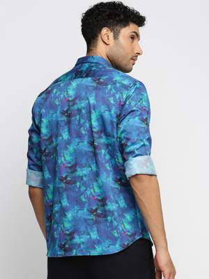 men's long sleeves abstract blue shirt 4