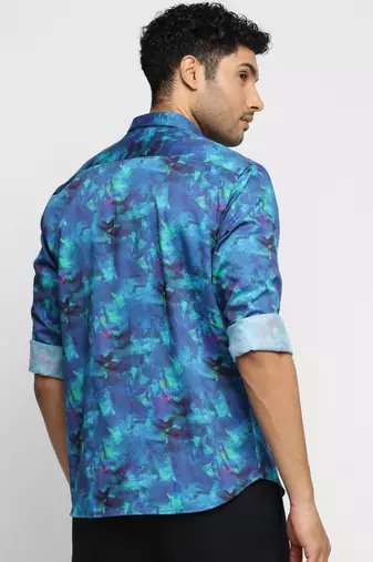 men's long sleeves abstract blue shirt