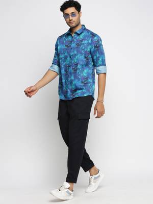 men's long sleeves abstract blue shirt 5