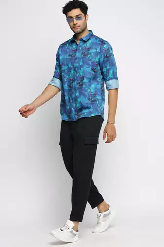 men's long sleeves abstract blue shirt