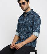 Showoff men's long sleeves abstract blue shirt