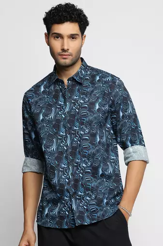 Showoff men's long sleeves abstract blue shirt