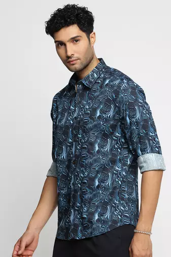 Showoff men's long sleeves abstract blue shirt