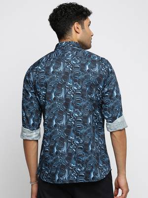 Showoff men's long sleeves abstract blue shirt 4