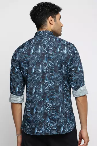 Showoff men's long sleeves abstract blue shirt