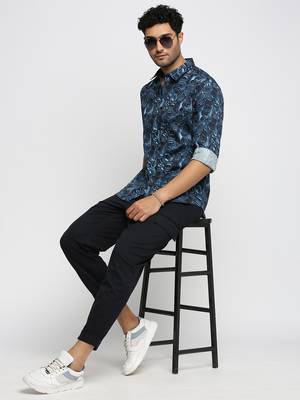 Showoff men's long sleeves abstract blue shirt 5