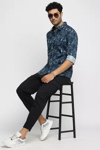 Showoff men's long sleeves abstract blue shirt