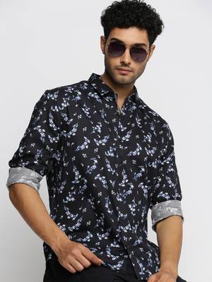 men's long sleeves floral black shirt 1