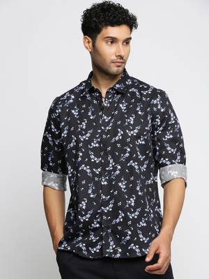 men's long sleeves floral black shirt 2