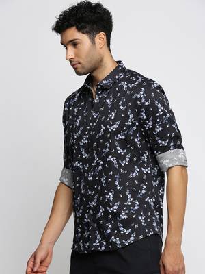 men's long sleeves floral black shirt 3