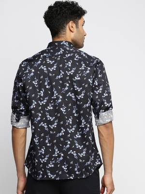 men's long sleeves floral black shirt 4