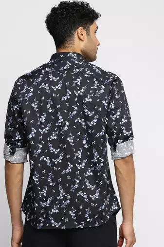 men's long sleeves floral black shirt
