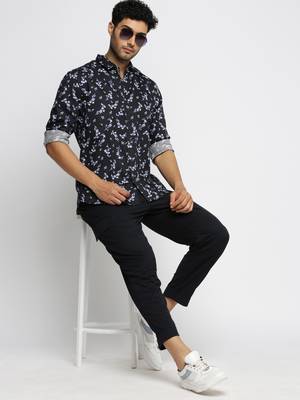men's long sleeves floral black shirt 5