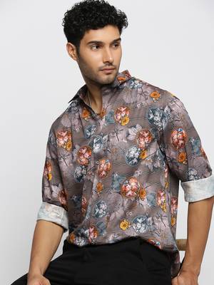 men's long sleeves floral grey shirt 1
