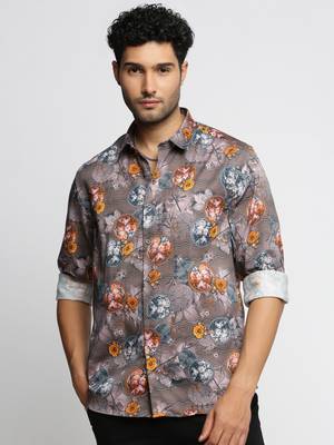 men's long sleeves floral grey shirt 2