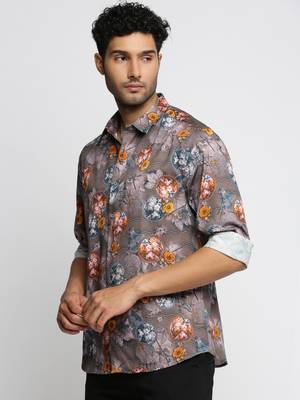 men's long sleeves floral grey shirt 3