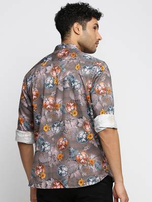 men's long sleeves floral grey shirt 4