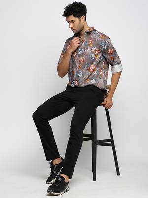 men's long sleeves floral grey shirt 5