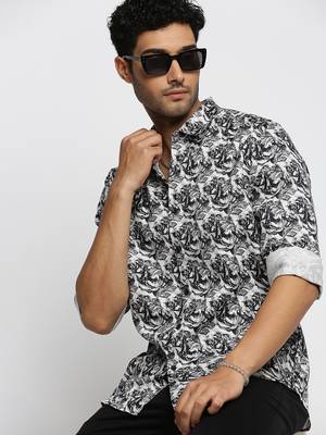 men's long sleeves abstract black shirt 1