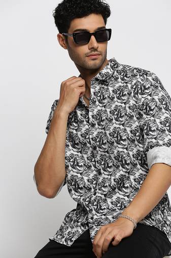 men's long sleeves abstract black shirt