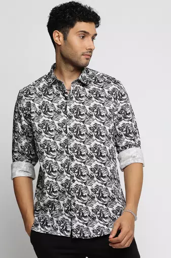 men's long sleeves abstract black shirt