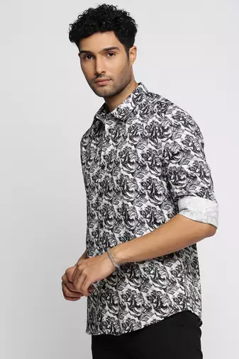 men's long sleeves abstract black shirt