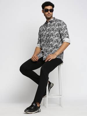 men's long sleeves abstract black shirt 5