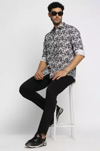 men's long sleeves abstract black shirt