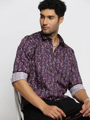 men's long sleeves abstract purple shirt 1