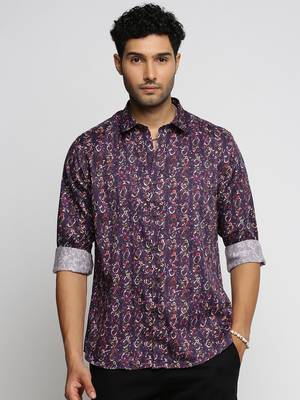 men's long sleeves abstract purple shirt 2