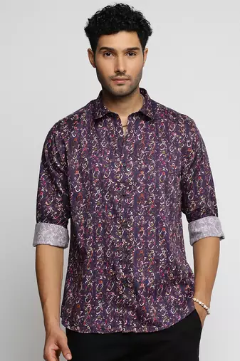 men's long sleeves abstract purple shirt