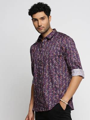 men's long sleeves abstract purple shirt 3