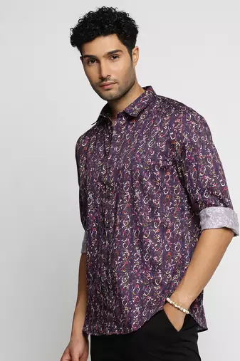 men's long sleeves abstract purple shirt