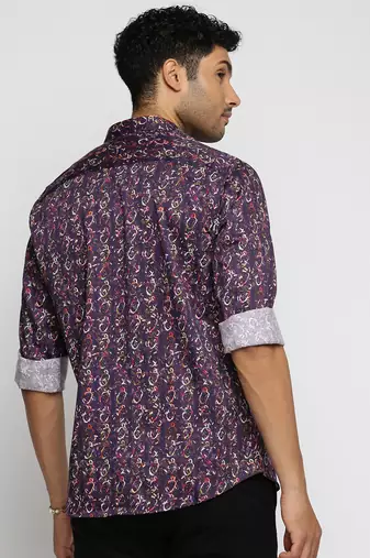 men's long sleeves abstract purple shirt
