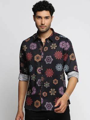 men's long sleeves ethnic motifs black shirt 2