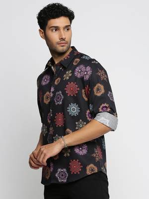 men's long sleeves ethnic motifs black shirt 3