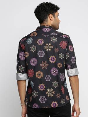 men's long sleeves ethnic motifs black shirt 4